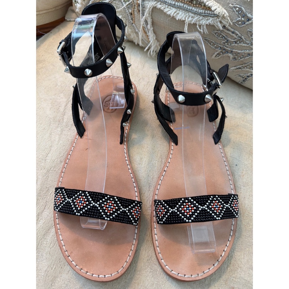 ASH PEARL LEATHER BRADED STUDDED ANKLE STRAP SANDAL SIZE 9
